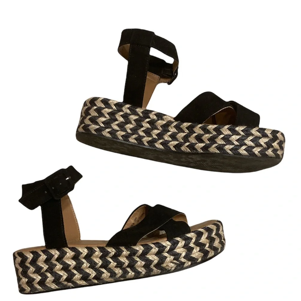 Urban Outfitters UO Platform Espadrille Black Suede Chevron Pattern Size 7